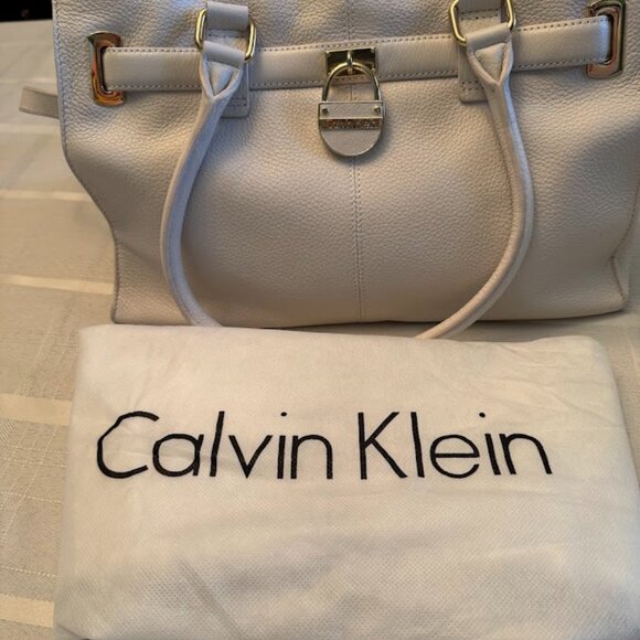 Calvin Klein White Leather Belted Satchel Bag with Crossbody Strap  - Picture 2 of 8